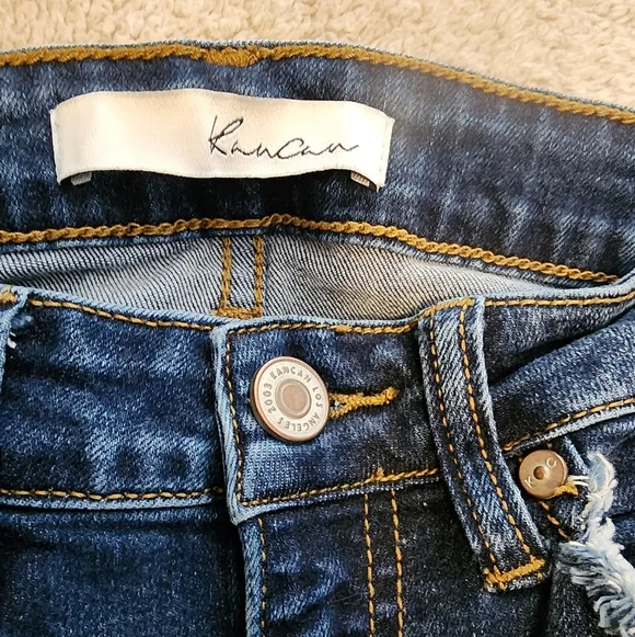 KanCan Distressed Skinny Jeans Size 26 26x26 Dark Wash Raw Hem Stretch Denim - Picture 2 of 6